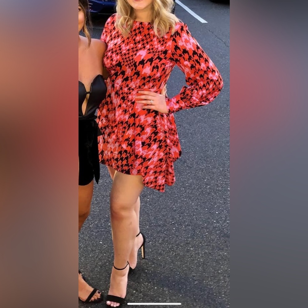 Topshop Red and Pink Houndstooth Dress